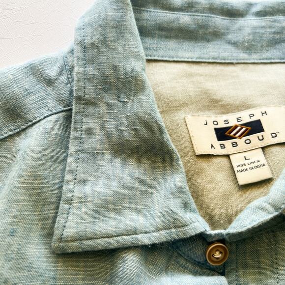 Joseph Abboud Men's Large 100 Linen Longsleeve Button Up Shirt Light Blue - Picture 7 of 11